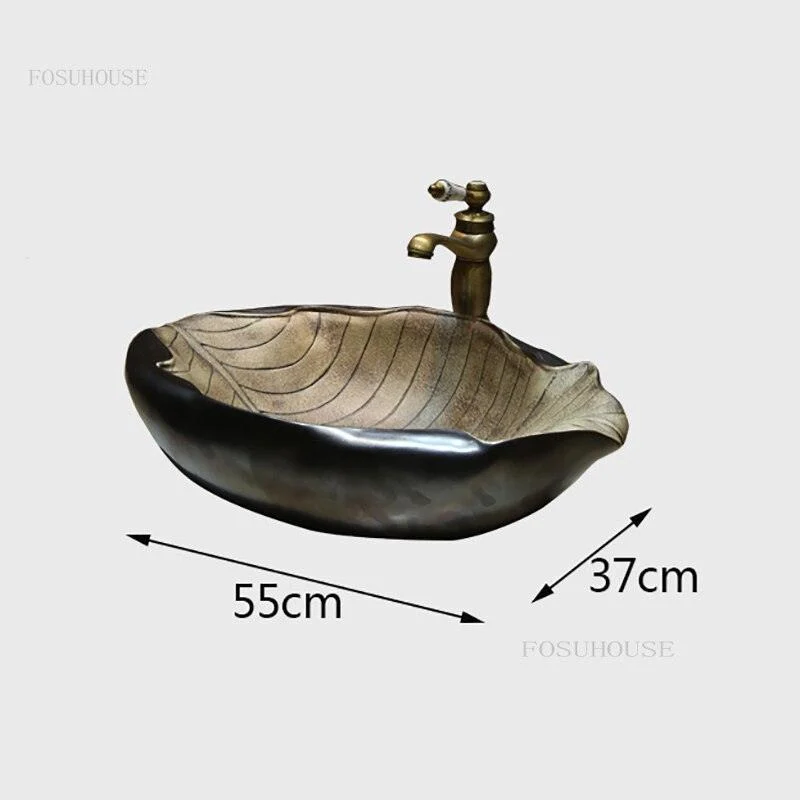 Ceramic Art Bathroom Sinks Bathroom Creative Leaf Shape Wash Basin -Bathlova