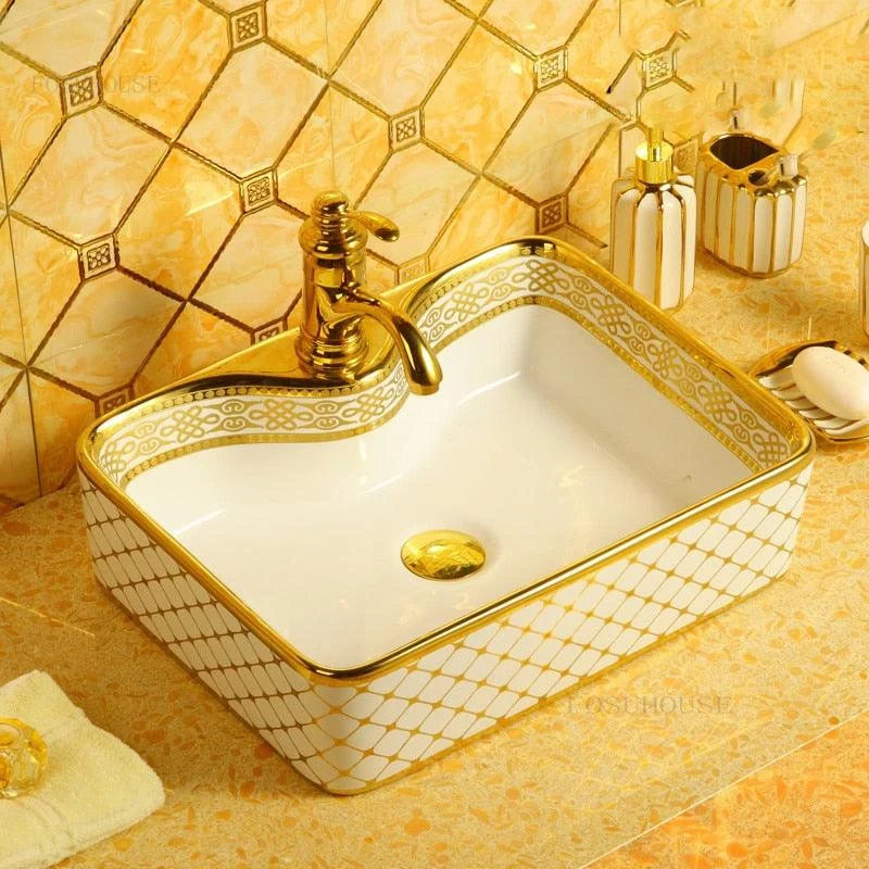 Ceramic Bathroom Sinks Golden Rectangular Wash Basin Bathroom Fixture -Bathlova