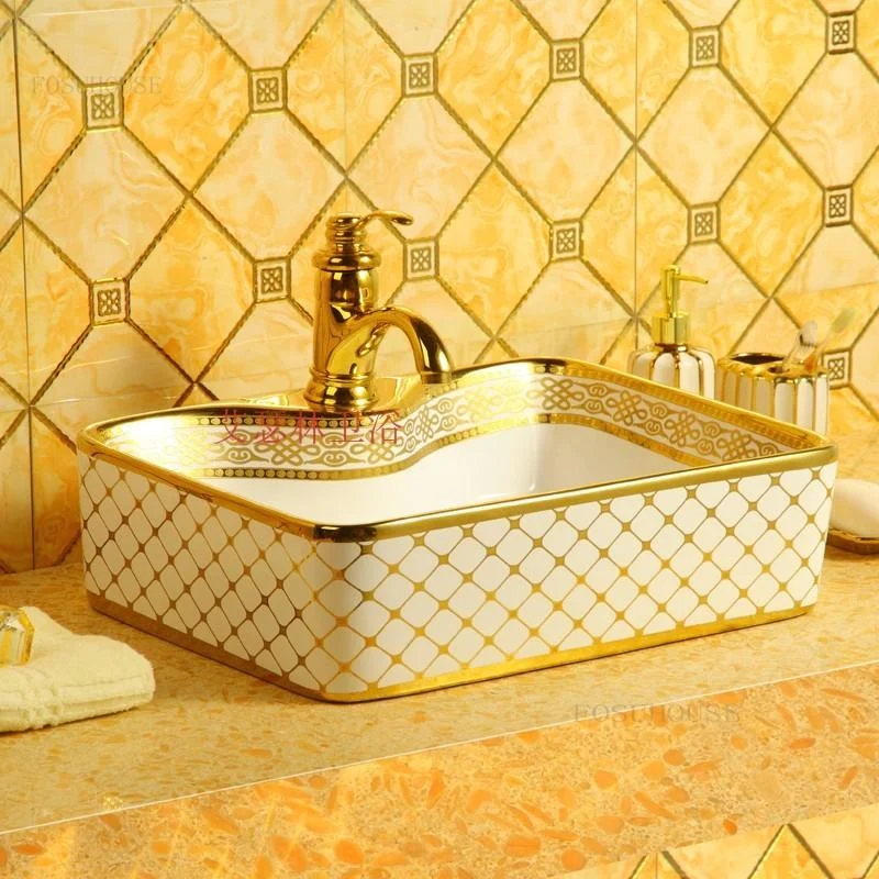 Ceramic Bathroom Sinks Golden Rectangular Wash Basin Bathroom Fixture -Bathlova