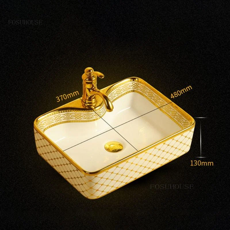 Ceramic Bathroom Sinks Golden Rectangular Wash Basin Bathroom Fixture -Bathlova