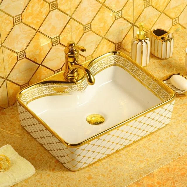 Ceramic Bathroom Sinks Golden Rectangular Wash Basin Bathroom Fixture -Bathlova