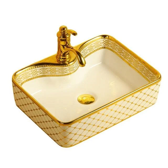 Ceramic Bathroom Sinks Golden Rectangular Wash Basin Bathroom Fixture -Bathlova