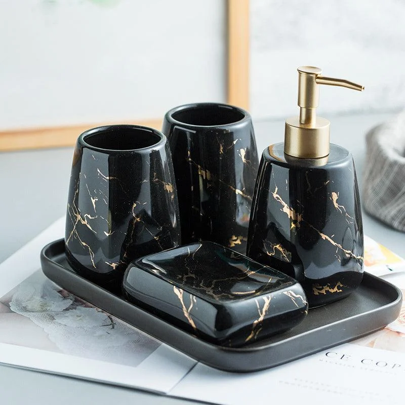 Ceramic Glossy Marble Bathroom Accessory Set Washing Tools Set -Bathlova