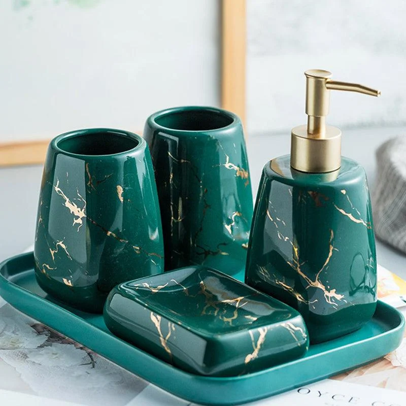 Ceramic Glossy Marble Bathroom Accessory Set Washing Tools Set -Bathlova