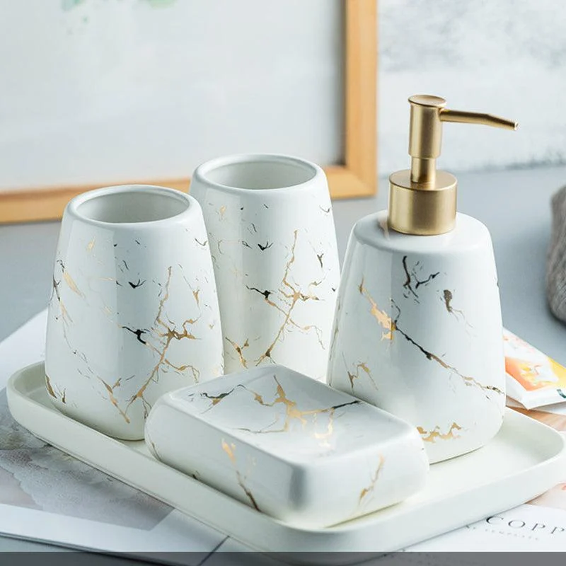 Ceramic Glossy Marble Bathroom Accessory Set Washing Tools Set -Bathlova