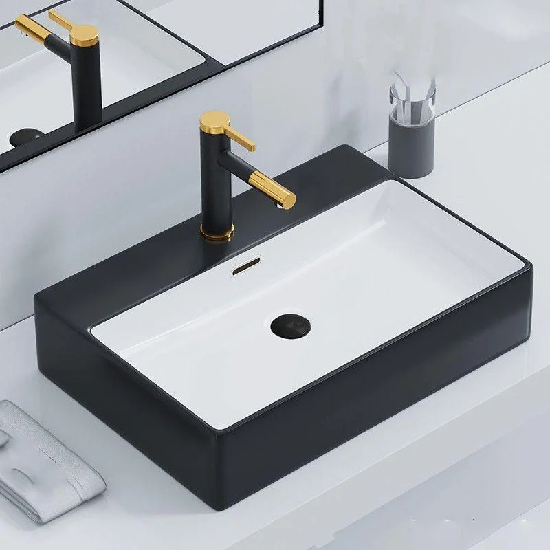 Ceramic Vessel Bath Sink Overflow Rectangular Swivel Tap Bathroom Sink -Bathlova