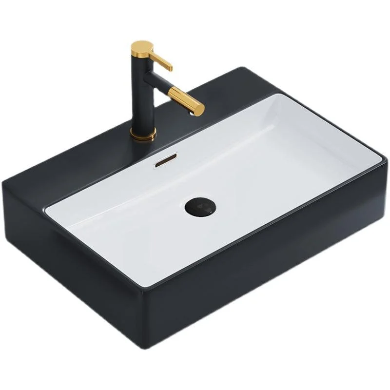 Ceramic Vessel Bath Sink Overflow Rectangular Swivel Tap Bathroom Sink -Bathlova