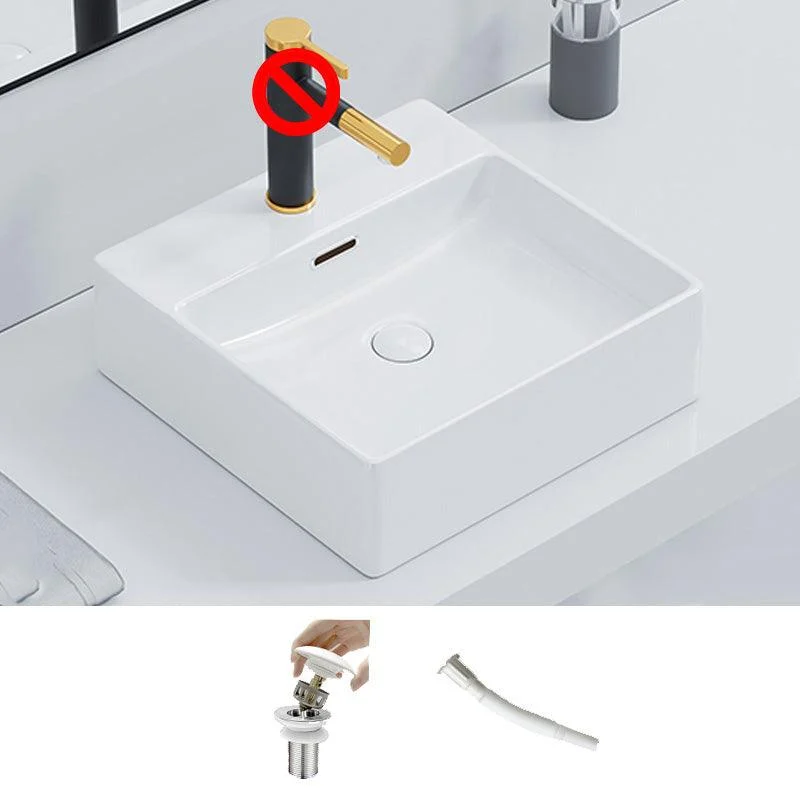 Ceramic Vessel Bath Sink Overflow Rectangular Swivel Tap Bathroom Sink -Bathlova