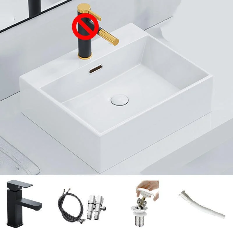 Ceramic Vessel Bath Sink Overflow Rectangular Swivel Tap Bathroom Sink -Bathlova