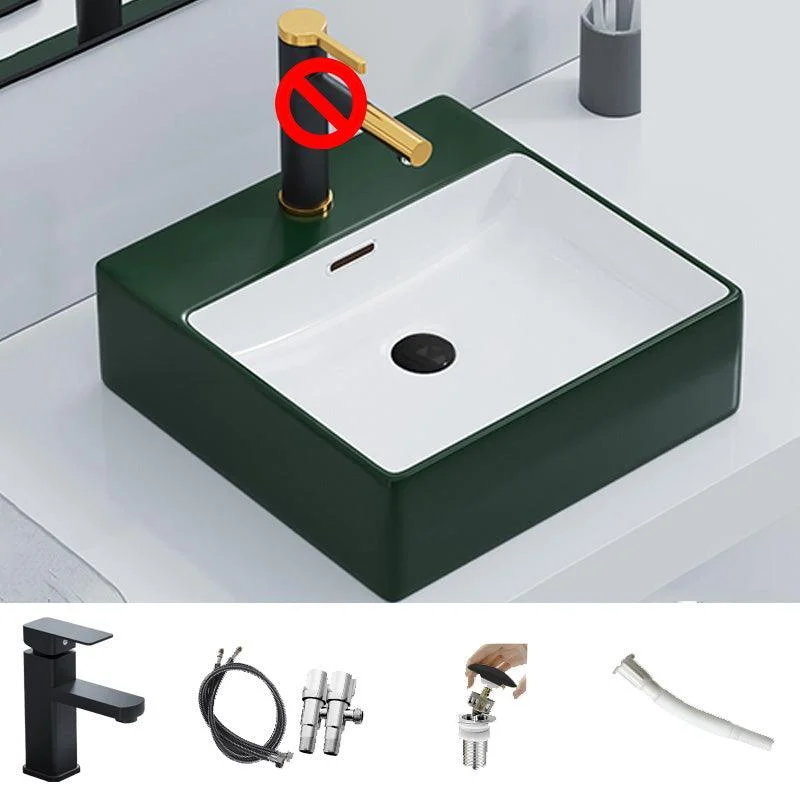 Ceramic Vessel Bath Sink Overflow Rectangular Swivel Tap Bathroom Sink -Bathlova