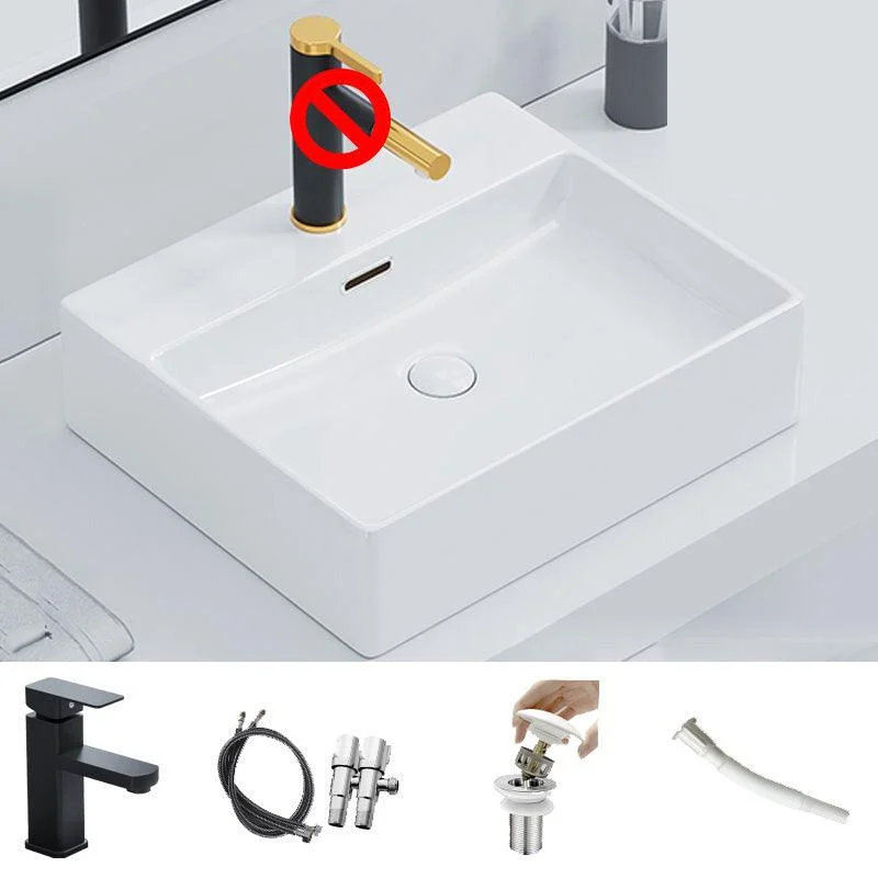 Ceramic Vessel Bath Sink Overflow Rectangular Swivel Tap Bathroom Sink -Bathlova