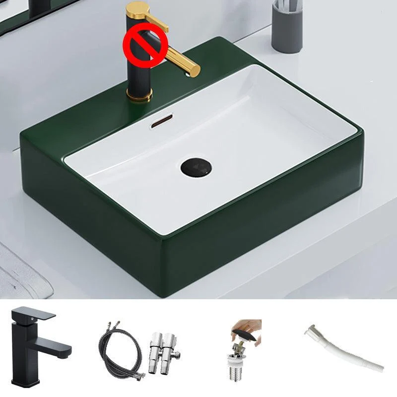 Ceramic Vessel Bath Sink Overflow Rectangular Swivel Tap Bathroom Sink -Bathlova