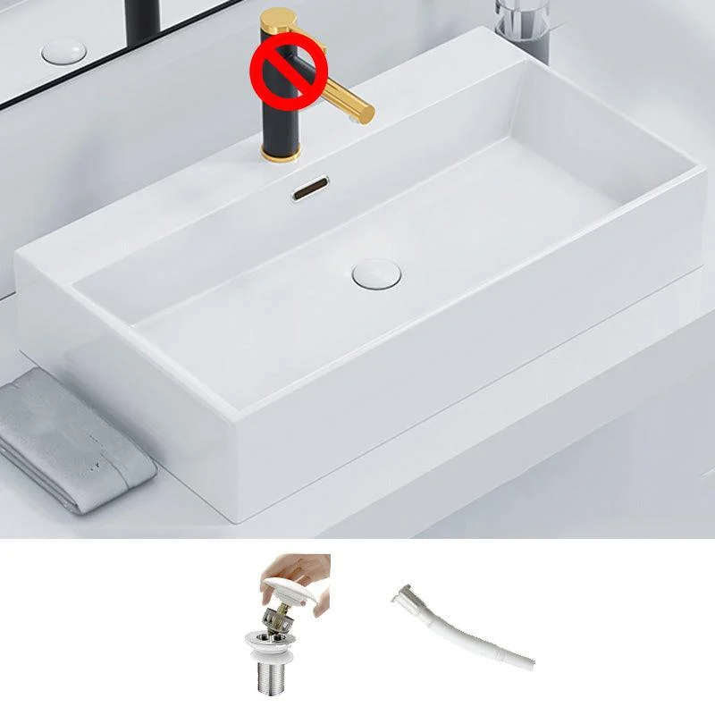 Ceramic Vessel Bath Sink Overflow Rectangular Swivel Tap Bathroom Sink -Bathlova