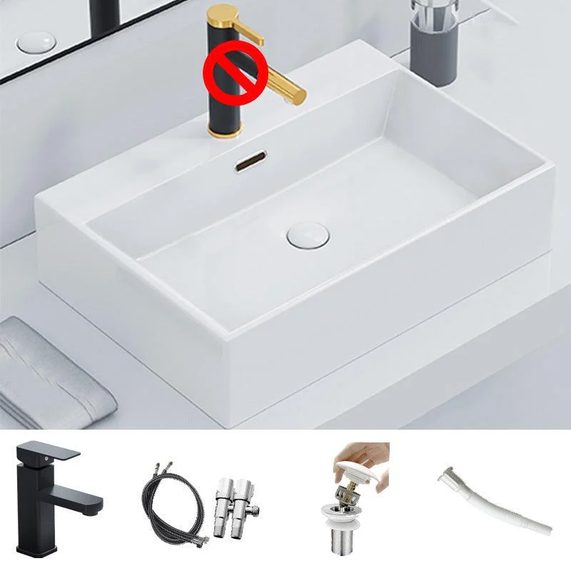 Ceramic Vessel Bath Sink Overflow Rectangular Swivel Tap Bathroom Sink -Bathlova