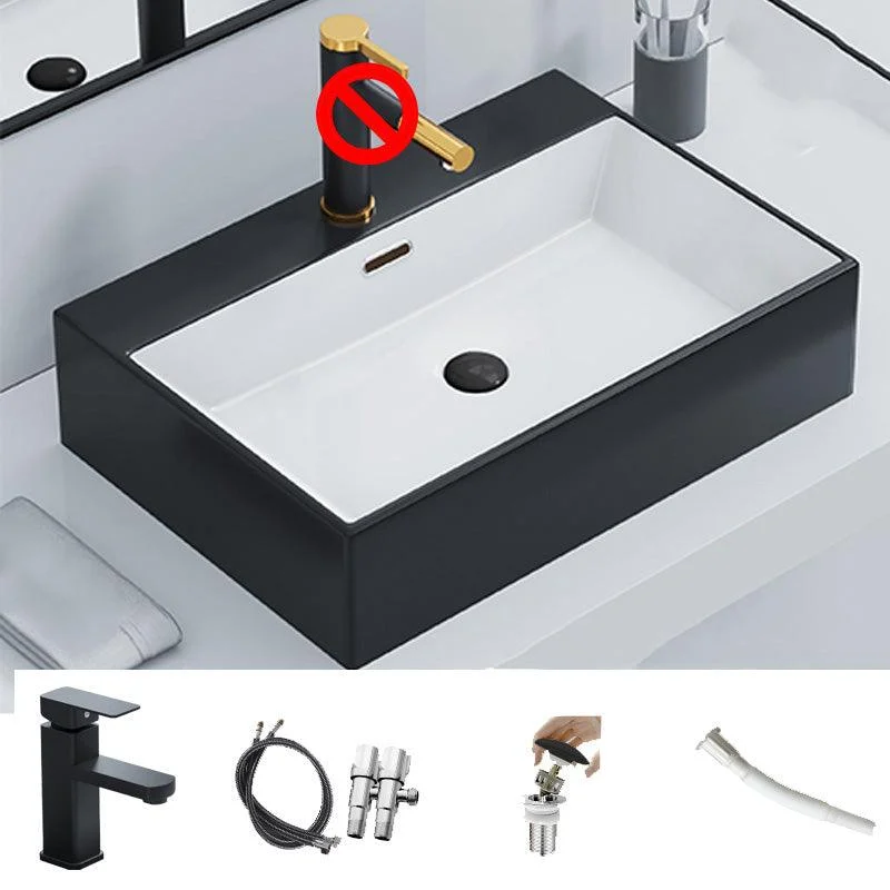 Ceramic Vessel Bath Sink Overflow Rectangular Swivel Tap Bathroom Sink -Bathlova