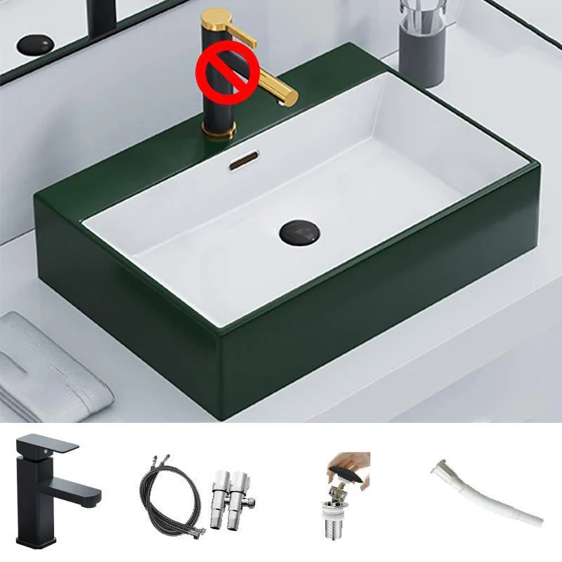 Ceramic Vessel Bath Sink Overflow Rectangular Swivel Tap Bathroom Sink -Bathlova