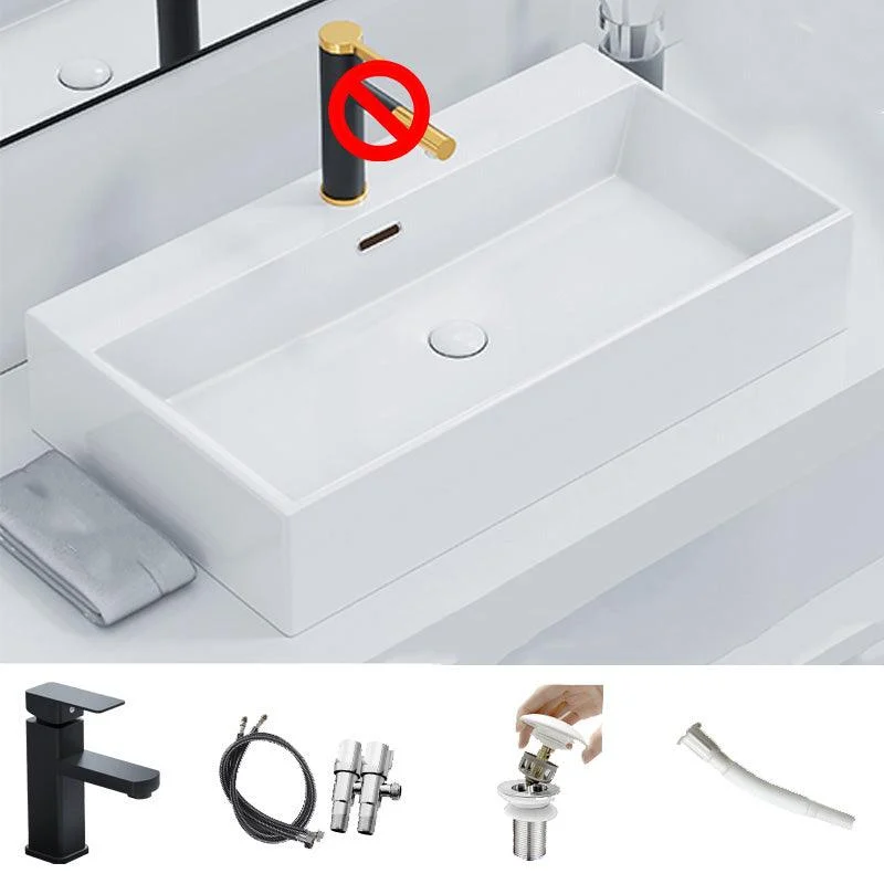 Ceramic Vessel Bath Sink Overflow Rectangular Swivel Tap Bathroom Sink -Bathlova