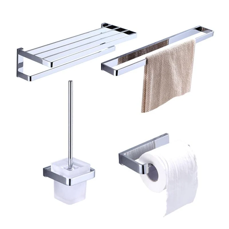 Chrome Brass Moderne Bathroom Accessory Set with Towel Bar/ Ring/Paper Holder & Robe Hook -Bathlova