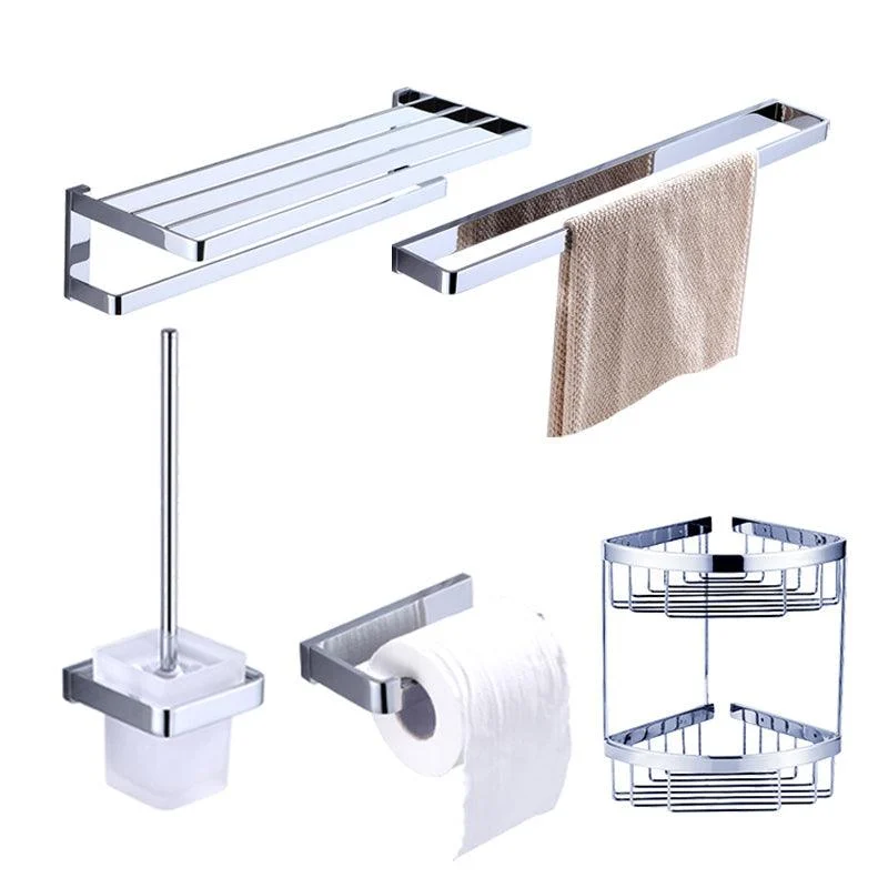 Chrome Brass Moderne Bathroom Accessory Set with Towel Bar/ Ring/Paper Holder & Robe Hook -Bathlova