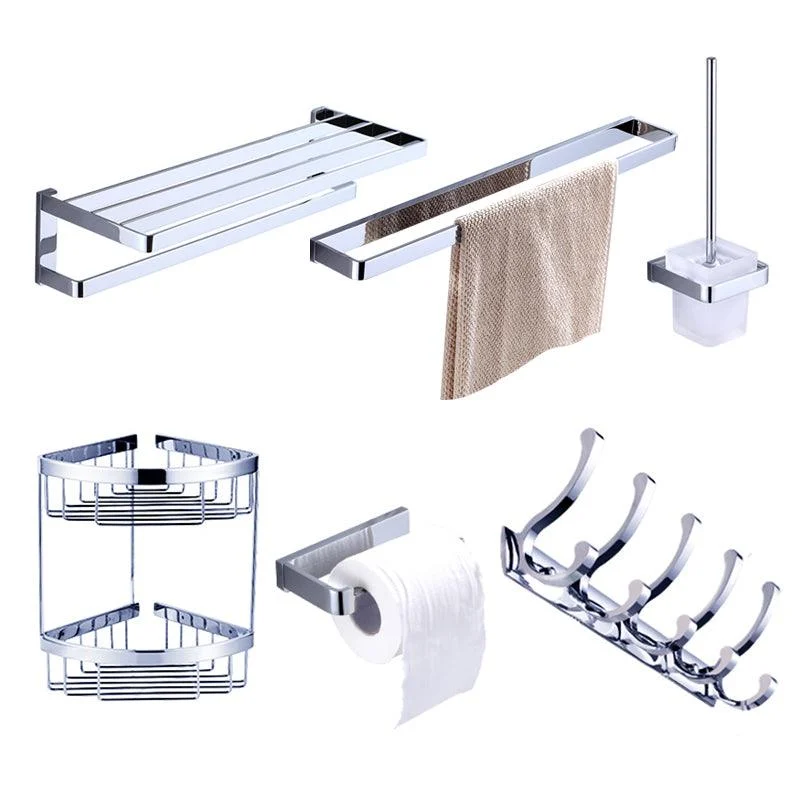 Chrome Brass Moderne Bathroom Accessory Set with Towel Bar/ Ring/Paper Holder & Robe Hook -Bathlova