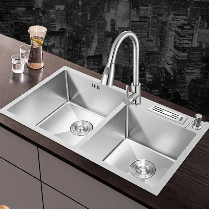 Contemporary Style Kitchen Sink Stainless Steel Double Basin Drop-In Kitchen Sink -Bathlova