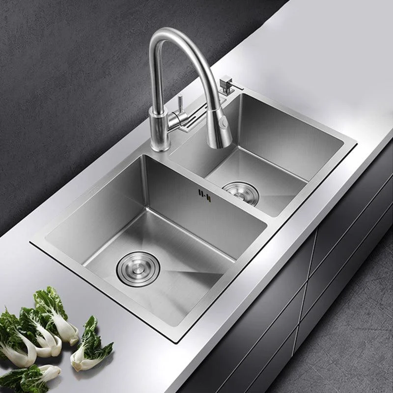 Contemporary Style Kitchen Sink Stainless Steel Double Basin Drop-In Kitchen Sink -Bathlova