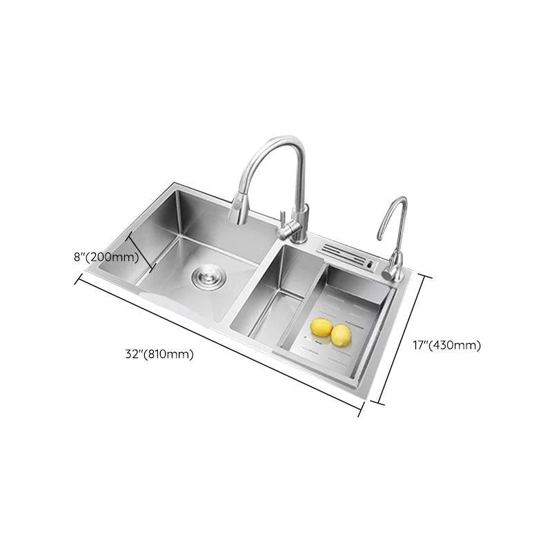 Contemporary Style Kitchen Sink Stainless Steel Double Basin Drop-In Kitchen Sink -Bathlova