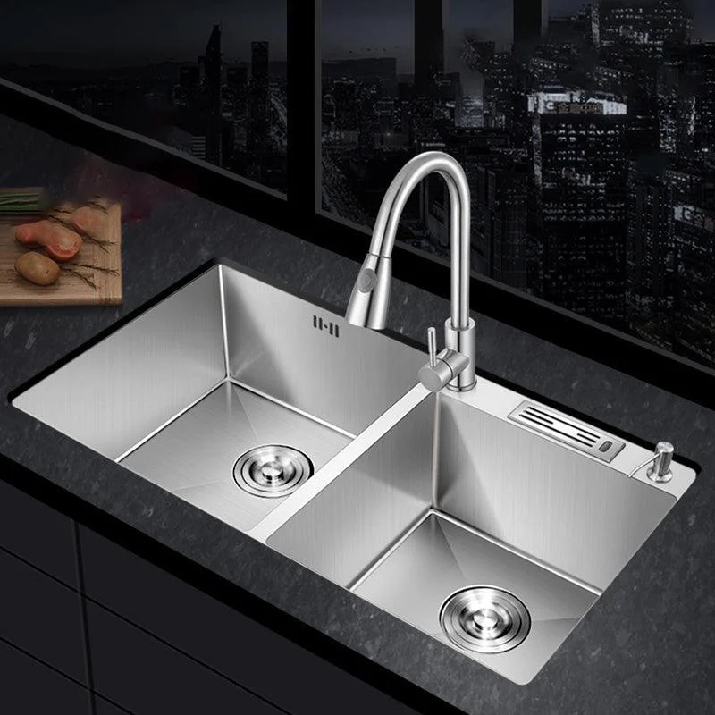 Contemporary Style Kitchen Sink Stainless Steel Double Basin Drop-In Kitchen Sink -Bathlova