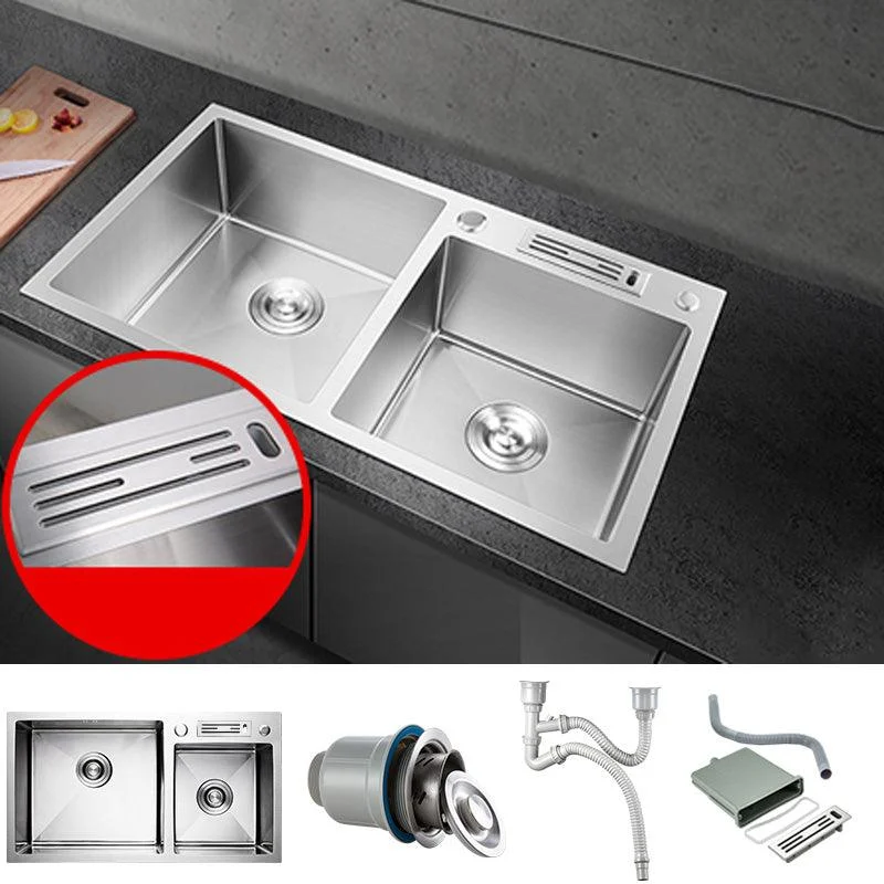 Contemporary Style Kitchen Sink Stainless Steel Double Basin Drop-In Kitchen Sink -Bathlova