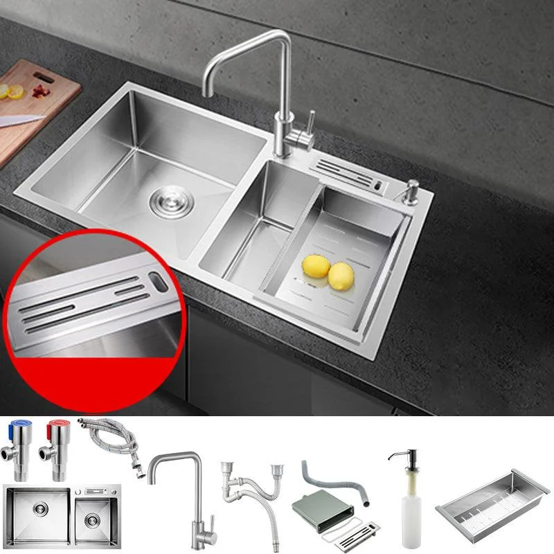 Contemporary Style Kitchen Sink Stainless Steel Double Basin Drop-In Kitchen Sink -Bathlova