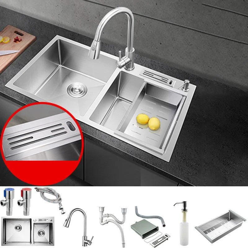 Contemporary Style Kitchen Sink Stainless Steel Double Basin Drop-In Kitchen Sink -Bathlova