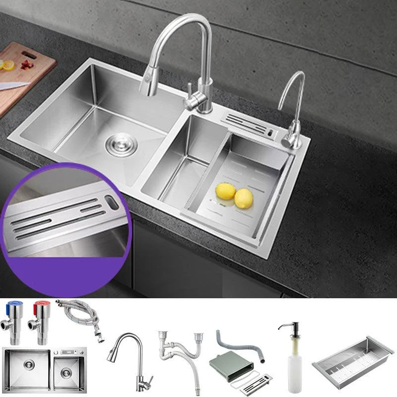 Contemporary Style Kitchen Sink Stainless Steel Double Basin Drop-In Kitchen Sink -Bathlova