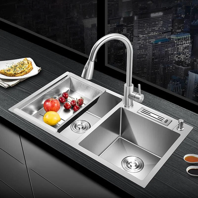 Contemporary Style Kitchen Sink Stainless Steel Double Basin Drop-In Kitchen Sink -Bathlova