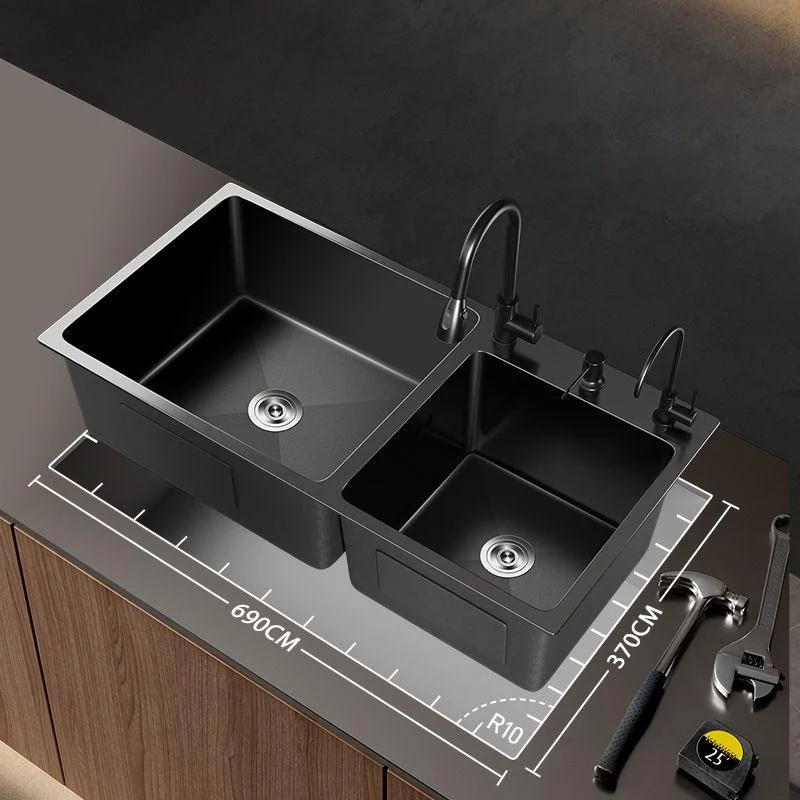 Contemporary Style Kitchen Sink Stainless Steel Drop-In Kitchen Double Sink -Bathlova