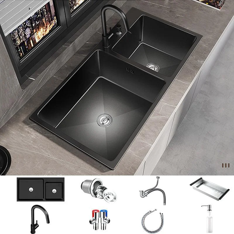 Contemporary Style Kitchen Sink Stainless Steel Drop-In Kitchen Double Sink -Bathlova