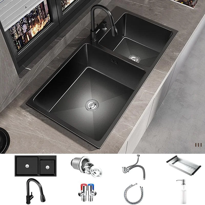 Contemporary Style Kitchen Sink Stainless Steel Drop-In Kitchen Double Sink -Bathlova