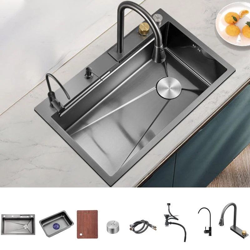 Contemporary Style Kitchen Sink Stainless Steel Drop-In Kitchen Sink with Cutting Board -Bathlova