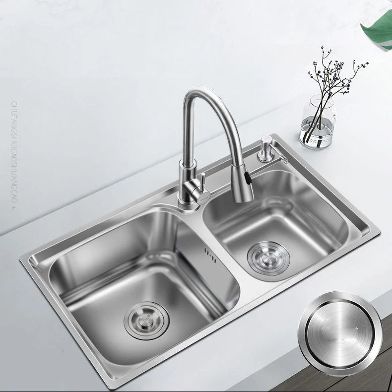 Contemporary Style Kitchen Sink Stainless Steel Kitchen Double Sink with Soundproofing -Bathlova