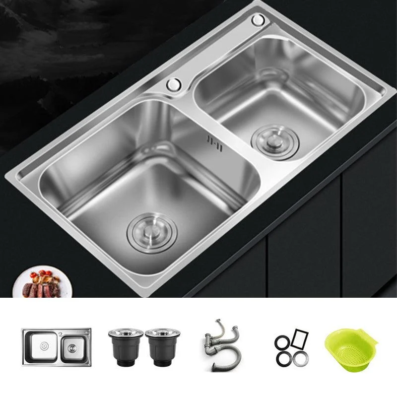 Contemporary Style Kitchen Sink Stainless Steel Kitchen Double Sink with Soundproofing -Bathlova