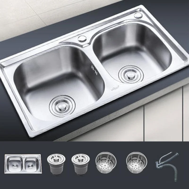 Contemporary Style Kitchen Sink Stainless Steel Kitchen Sink without Tap -Bathlova