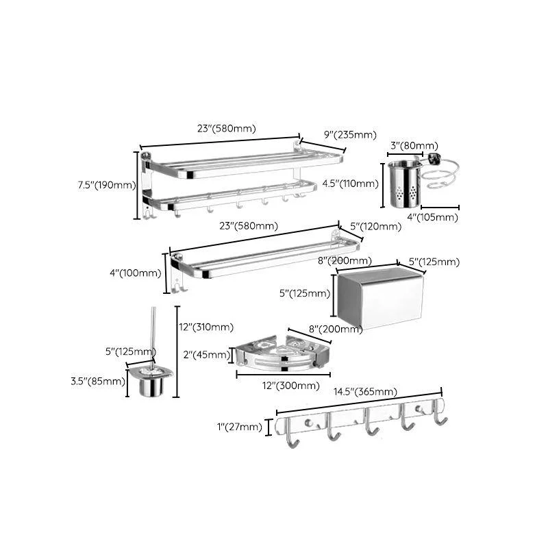 Contemporary Style Silver Metal Bathroom Accessory as Individual or as a Set -Bathlova