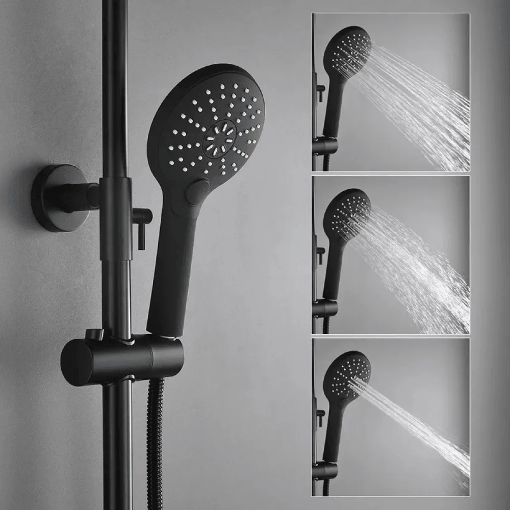 Contemporary Thermostatic Shower System in Matte Black - Solid Brass Rainfall Shower Head -Bathlova