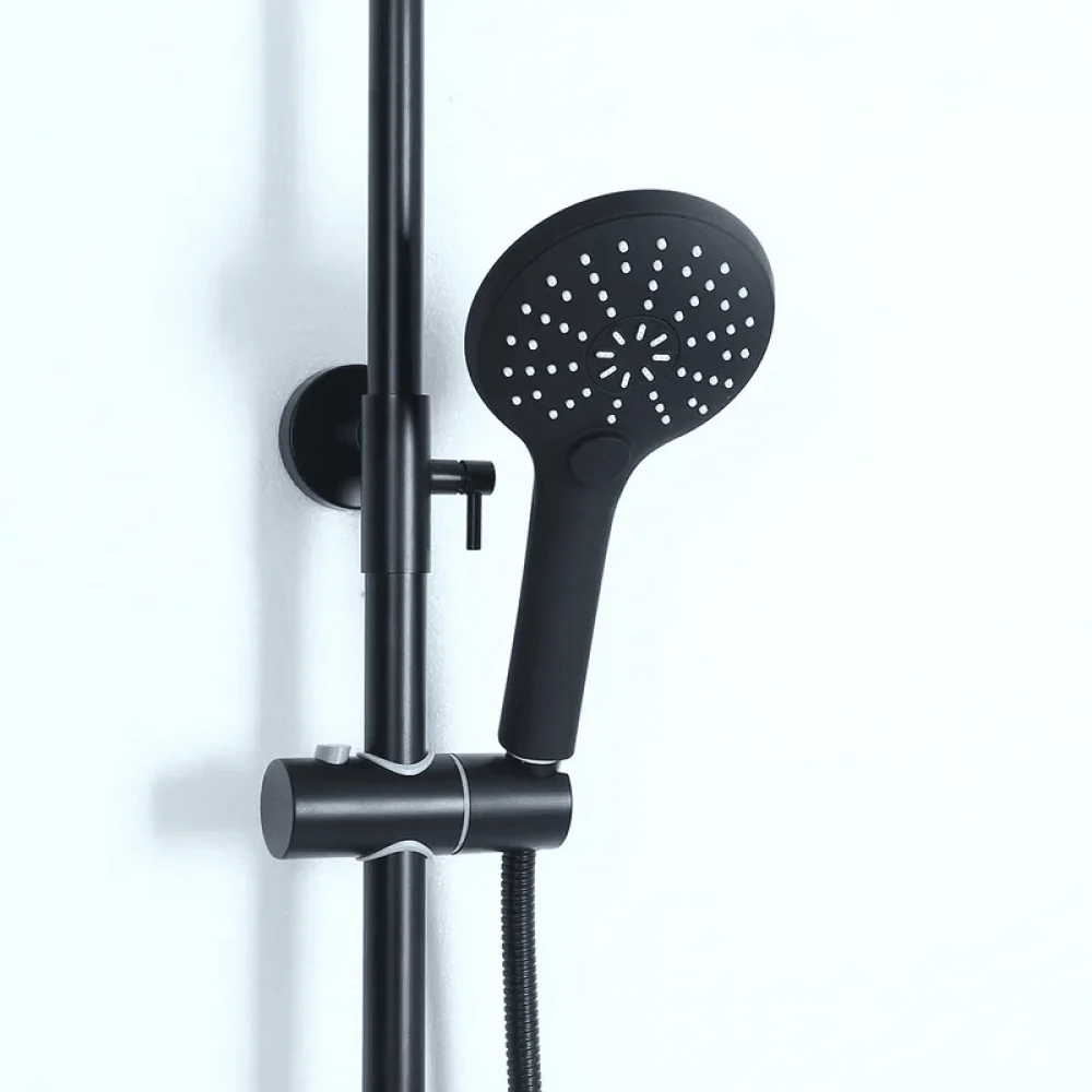 Contemporary Thermostatic Shower System in Matte Black - Solid Brass Rainfall Shower Head -Bathlova