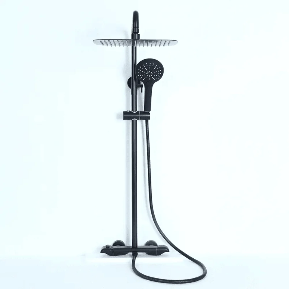 Contemporary Thermostatic Shower System in Matte Black - Solid Brass Rainfall Shower Head -Bathlova