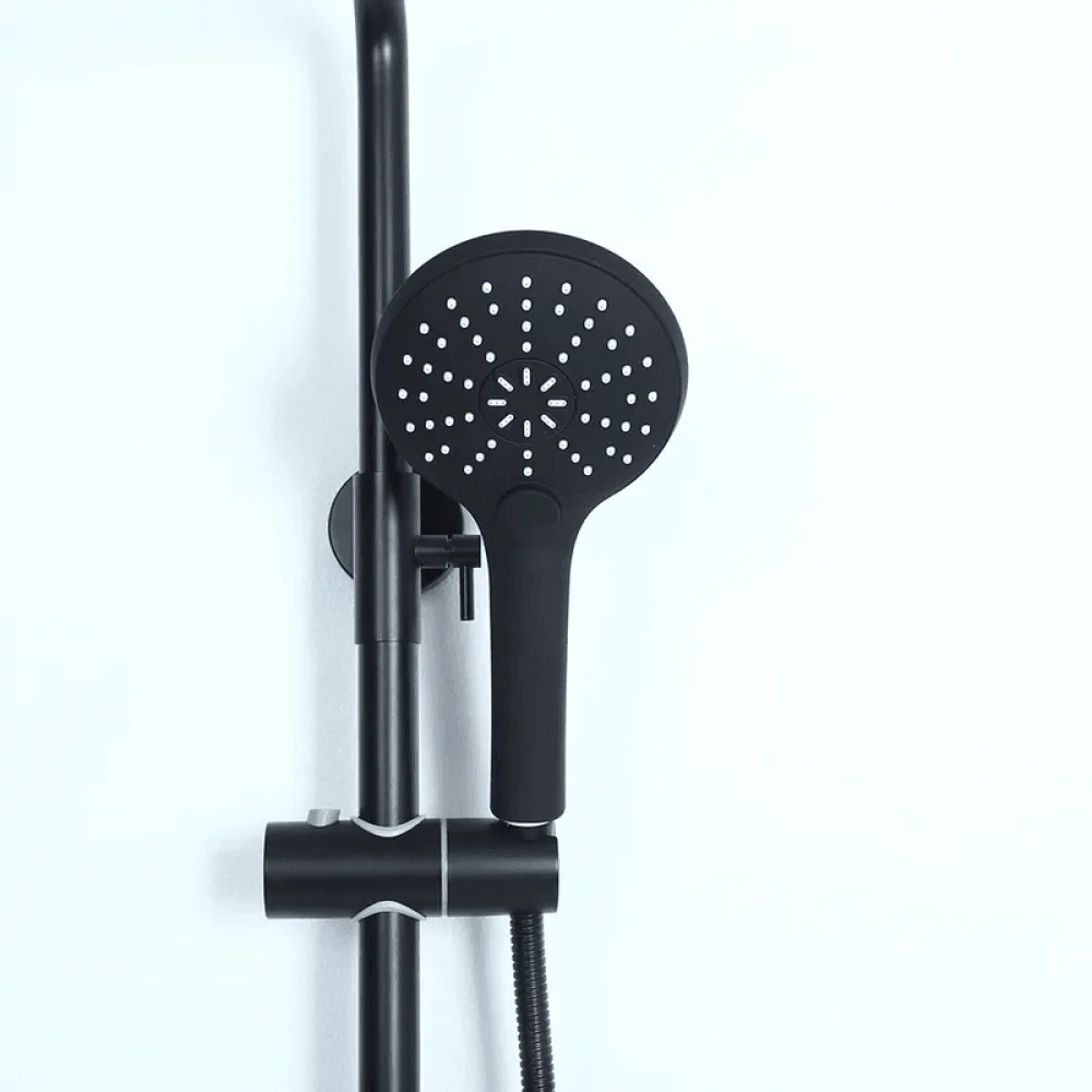 Contemporary Thermostatic Shower System in Matte Black - Solid Brass Rainfall Shower Head -Bathlova