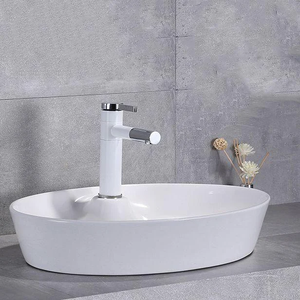 Contemporary Trough Sink Porcelain Trough Bathroom Sink with Tap Included -Bathlova