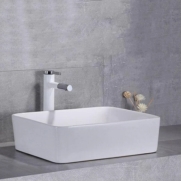 Contemporary Trough Sink Porcelain Trough Bathroom Sink with Tap Included -Bathlova