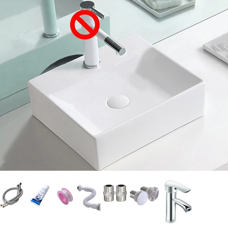 Contemporary Trough Sink Porcelain Trough Bathroom Sink with Tap Included -Bathlova