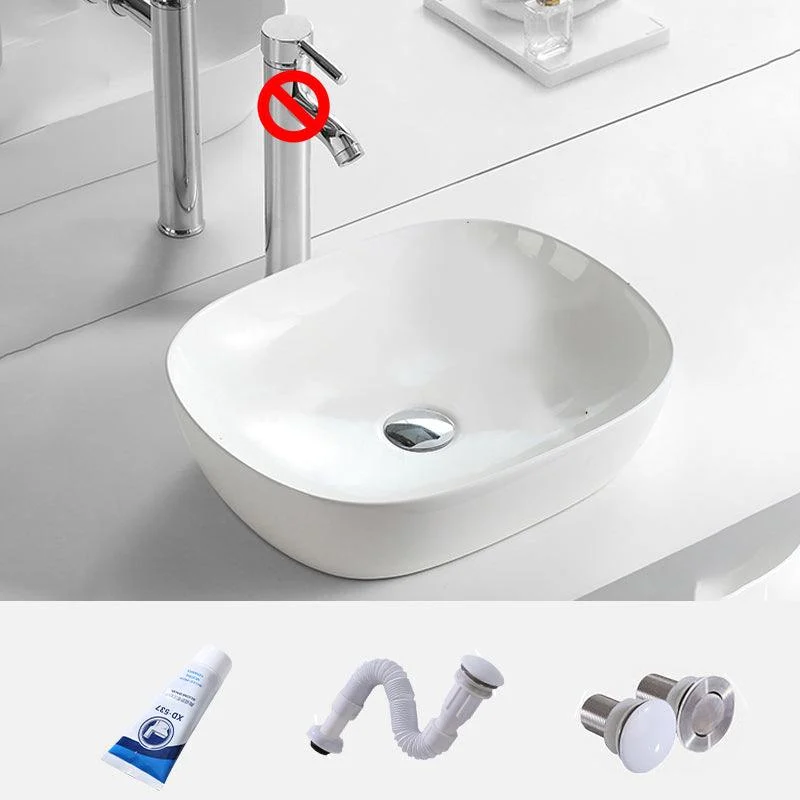 Contemporary Trough Sink Porcelain Trough Bathroom Sink with Tap Included -Bathlova