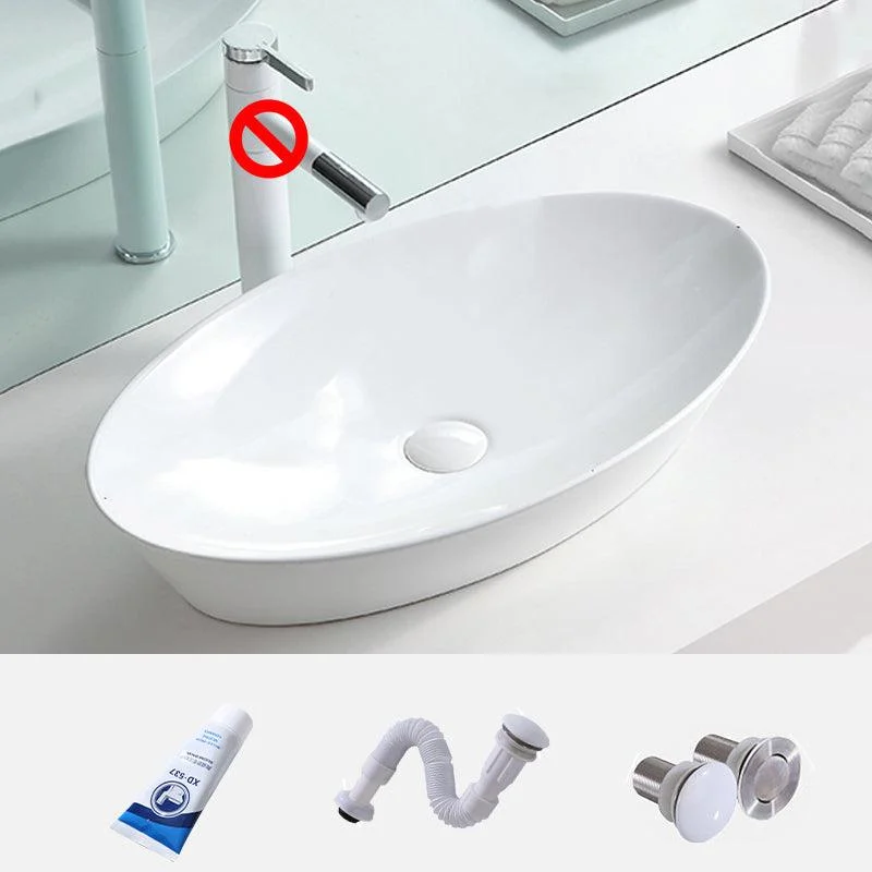 Contemporary Trough Sink Porcelain Trough Bathroom Sink with Tap Included -Bathlova